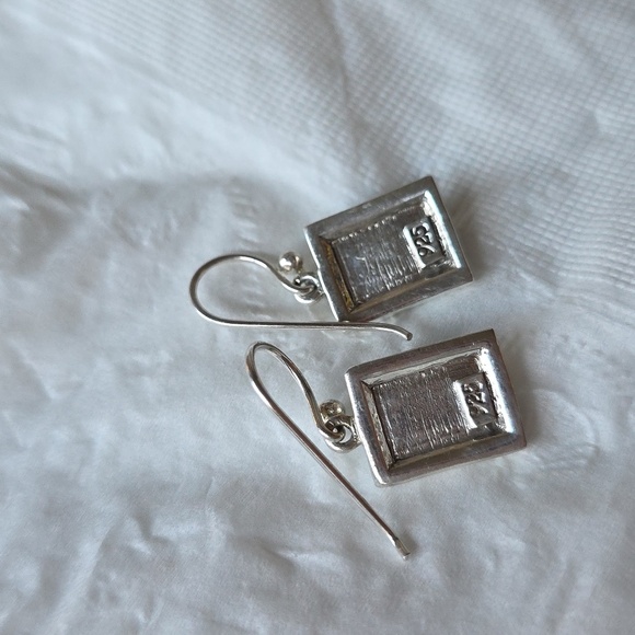 Vintage Turquoise and Silver Rectangular Earrings - Picture 5 of 8